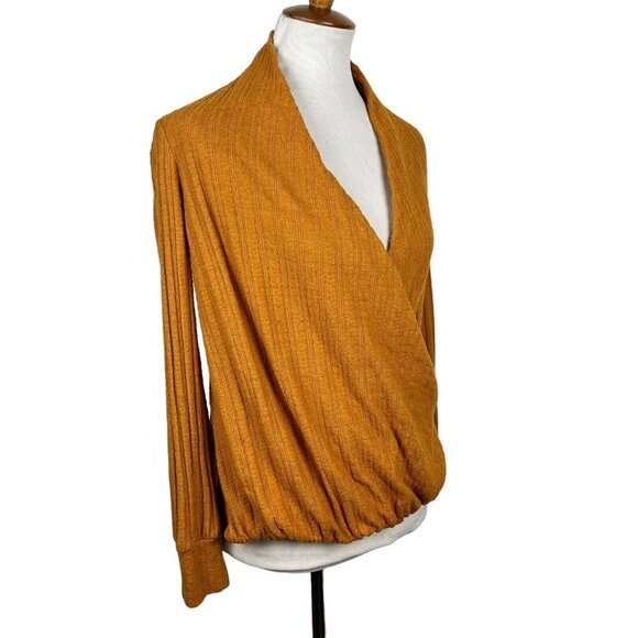 Maeve By Anthropologie omen's Mustard Wrap Top Size Small - Picture 3 of 10
